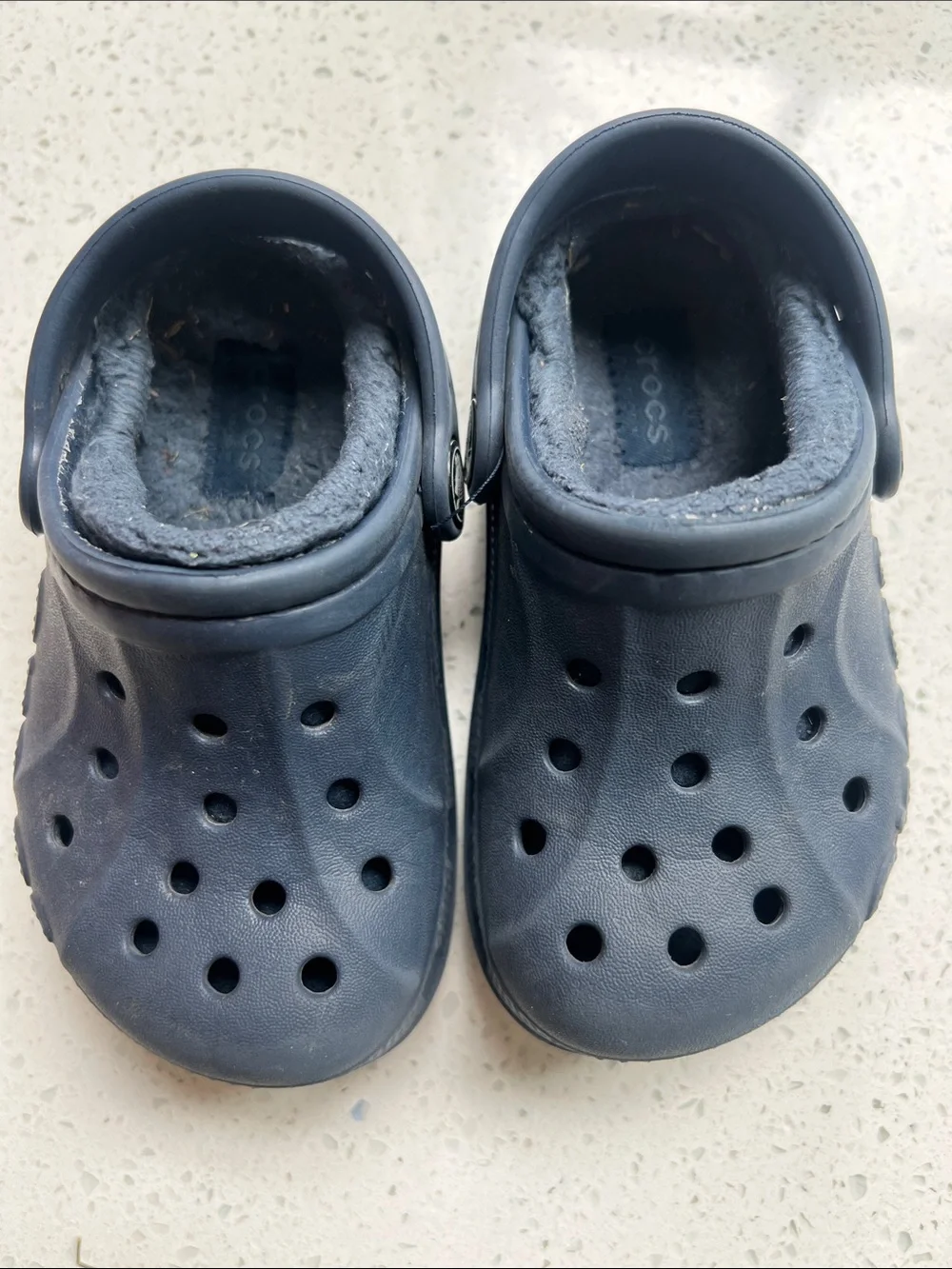 CROCS Kids Fuzzy-Lined Navy Slip-On Clogs